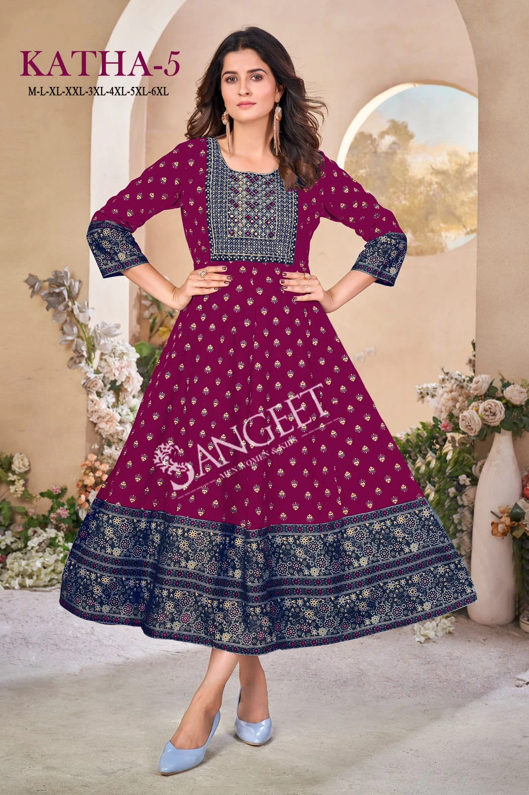 Sangeet Katha 5 Heavy Rayon Wholesale Anarkali Kurtis Catalog — Wholesale Kurtis, MPA wholesale from Surat - Gallery Image 5